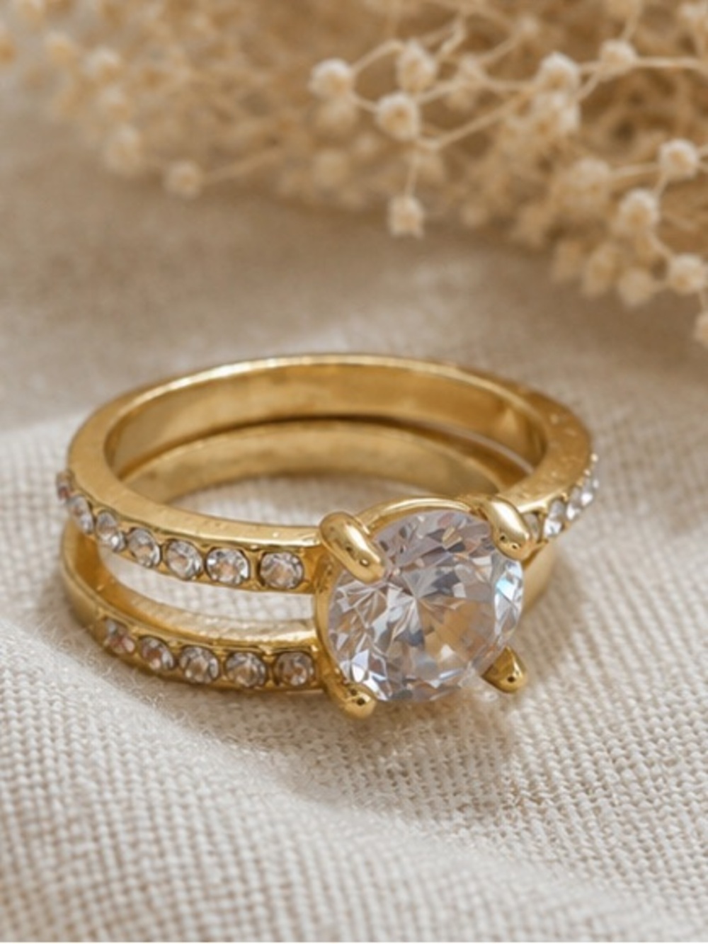 Size 7 Vacation Ring | Gold Solitaire Travel Ring | Wedding Set